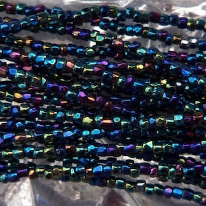 Size 12/0 Three Cut-Tri Cut Opaque DARK BLUE Iris-AB-Rainbow Preciosa Czech Glass Seed Beads-1.9mm Rocaille-One Hank/Strands/String-Supplies