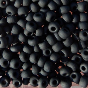 May include: A close-up view of a large quantity of small, black, matte finish, round beads.