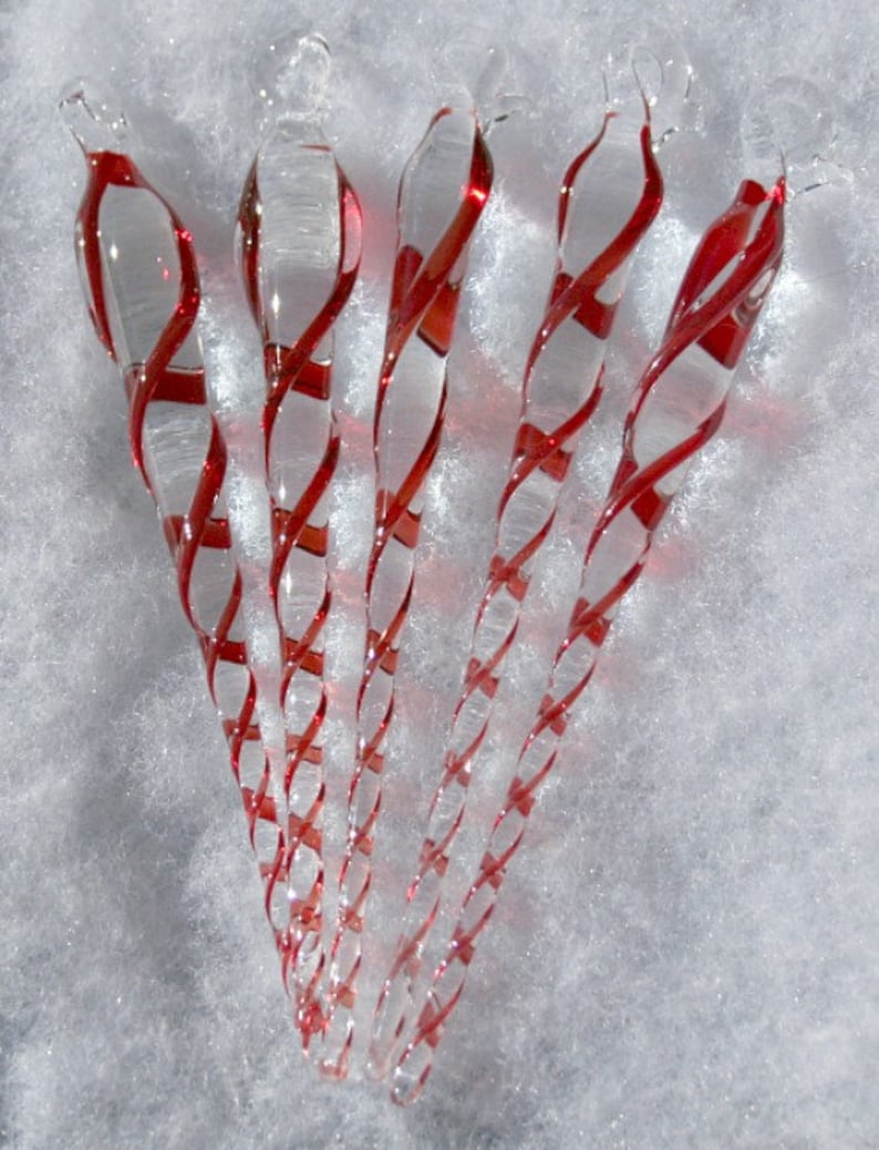 Set of 6 Ruby Red Icicles Christmas Tree Ornaments Hand Blown Etsy
