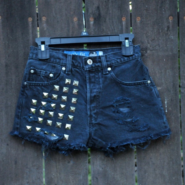 Black denim high waisted shorts