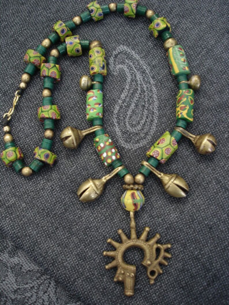 African Brass & Glass Bead Tribal Necklace Etsy