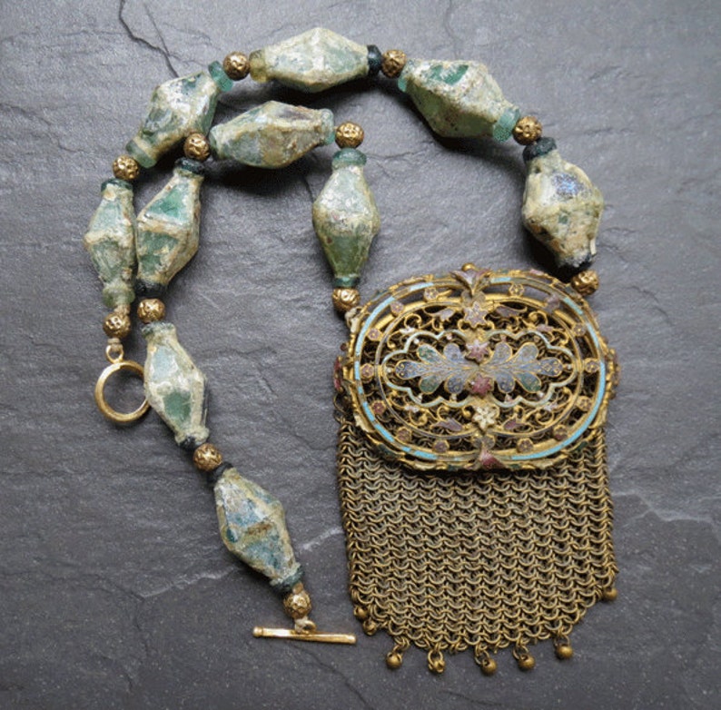 Exquisite Antique Roman Glass Beads Necklace and Chatelaine Etsy