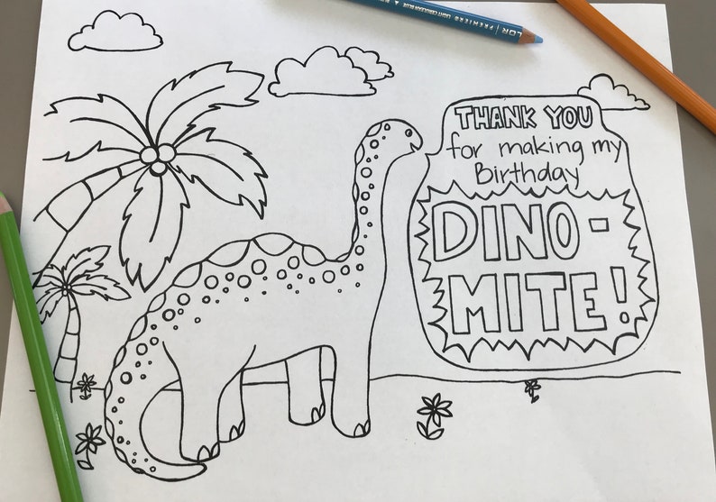 Dinosaur Thank You Coloring Page dinomite Party - Etsy