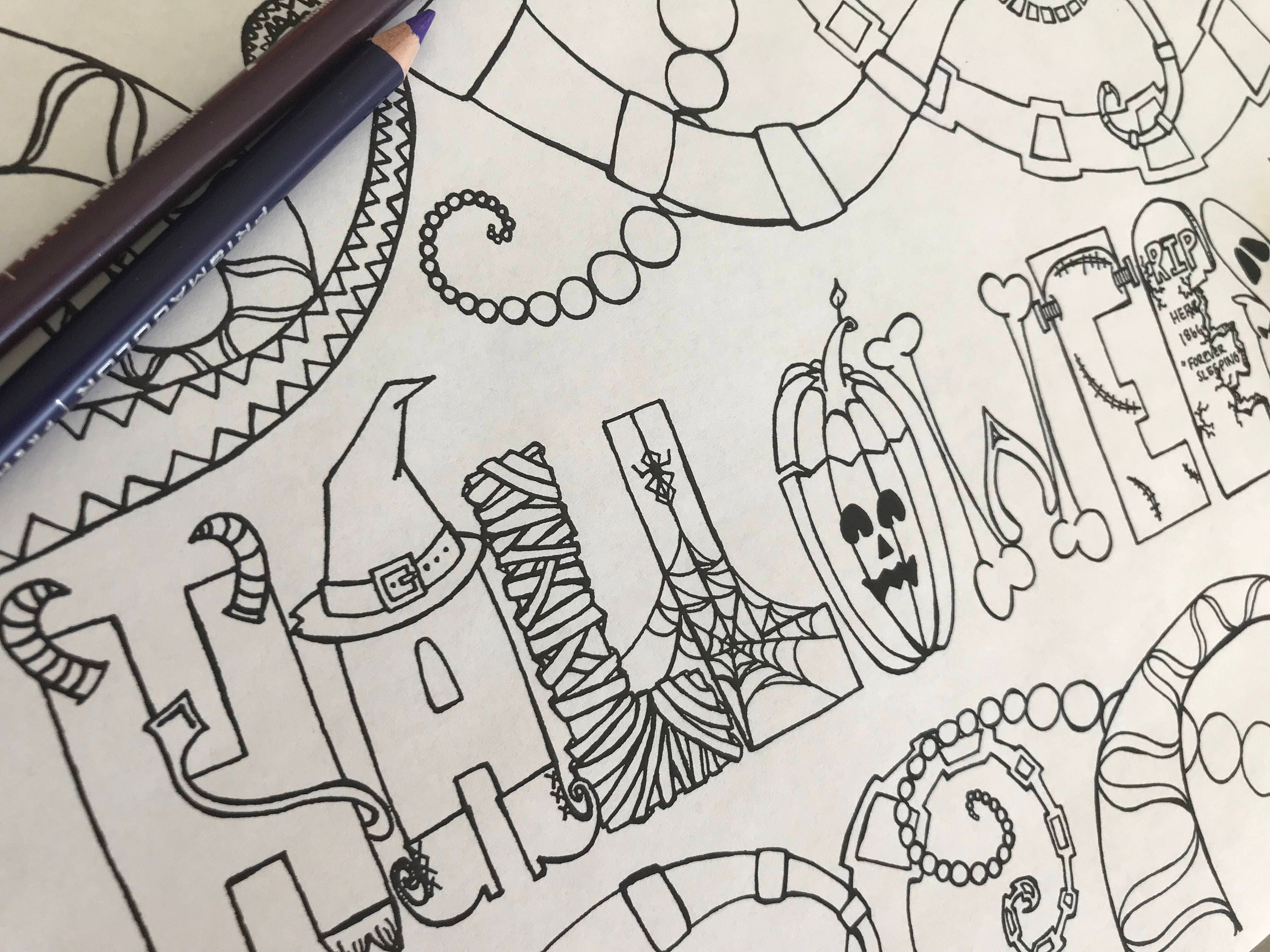 Halloween Word Coloring Page Detailed Coloring Page Printable Adult