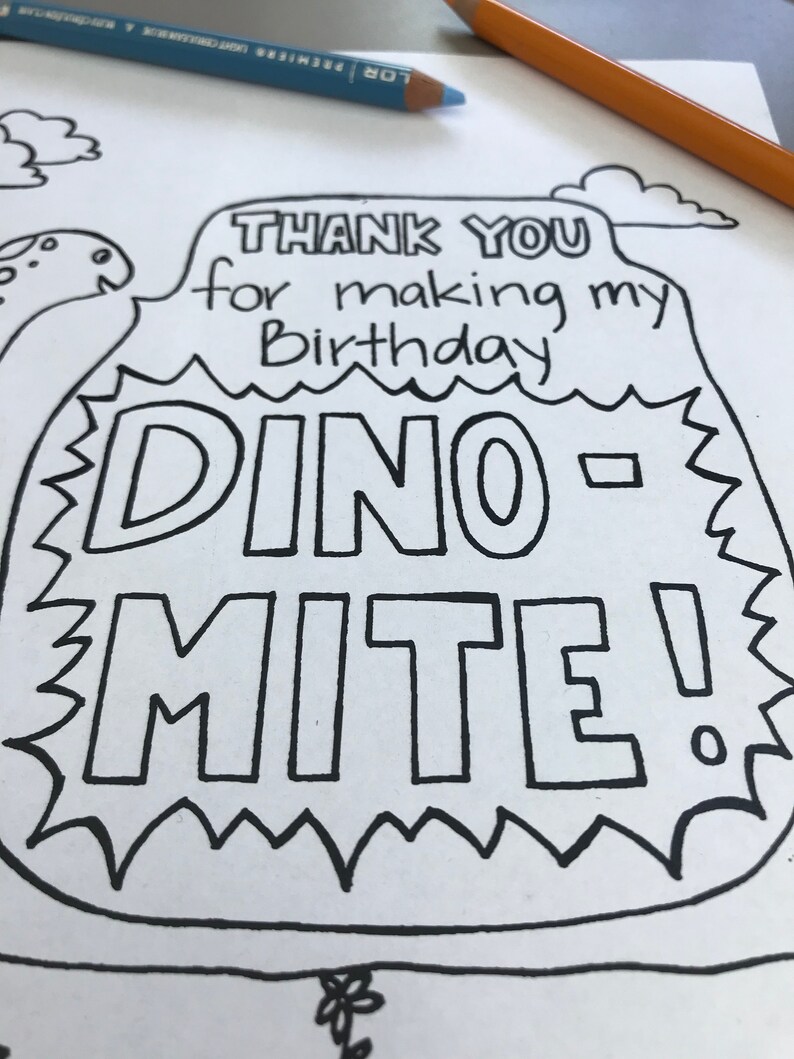 Dinosaur Thank You Coloring Page dinomite Party - Etsy