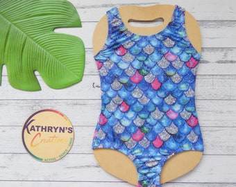 Girls' Sleeveless Leotard or Swimsuit - Rainbow Fish Scales