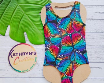 Girls' Sleeveless Leotard or Swimsuit - Rainbow Butterflies