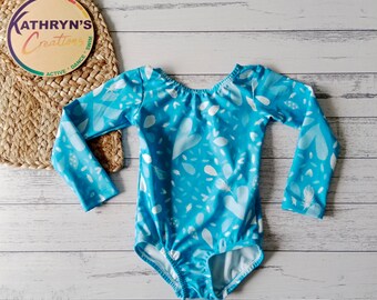 Girls' Long Sleeved Leotard - Blue Hearts and Feathers