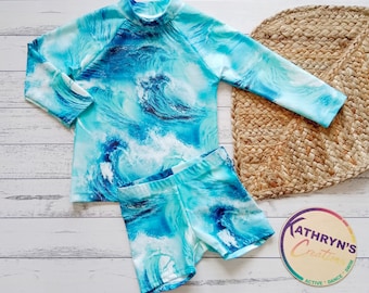 Boys/Girls/Unisex Swim Set - Aqua Ocean Waves