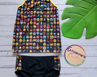 Girls' Two Piece Tankini Swim Set - Emoji