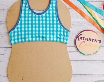 Girls' Racerback Crop Top - Teal Gingham