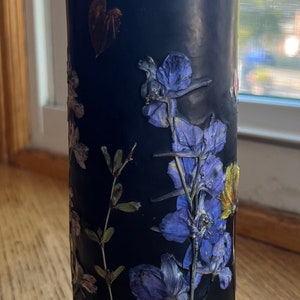 LIMITED EDITION- Black Hand-Pressed Dried Wildflower Pillar Candle