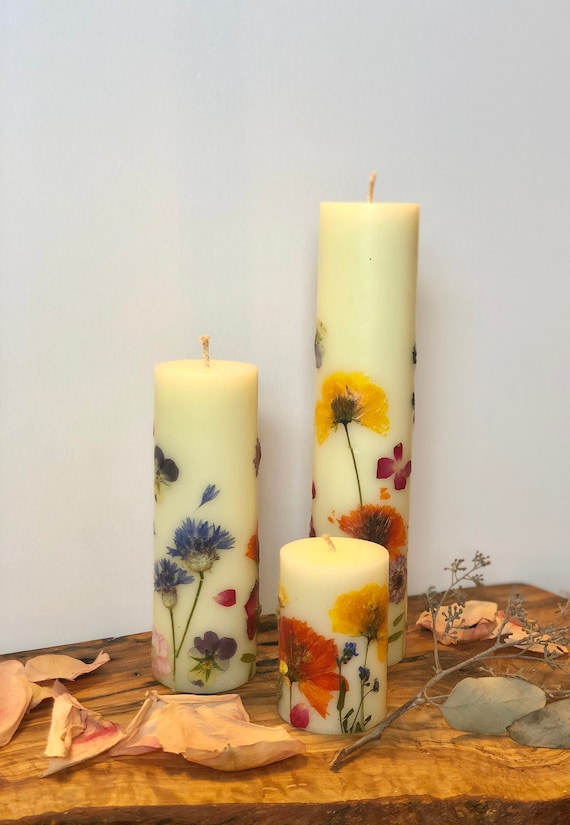 Pressed Wildflower Pillar Candle