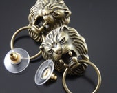 Gift for Her August Zodiac Sign Gorgeous LION head door knocker brass post stud earrings