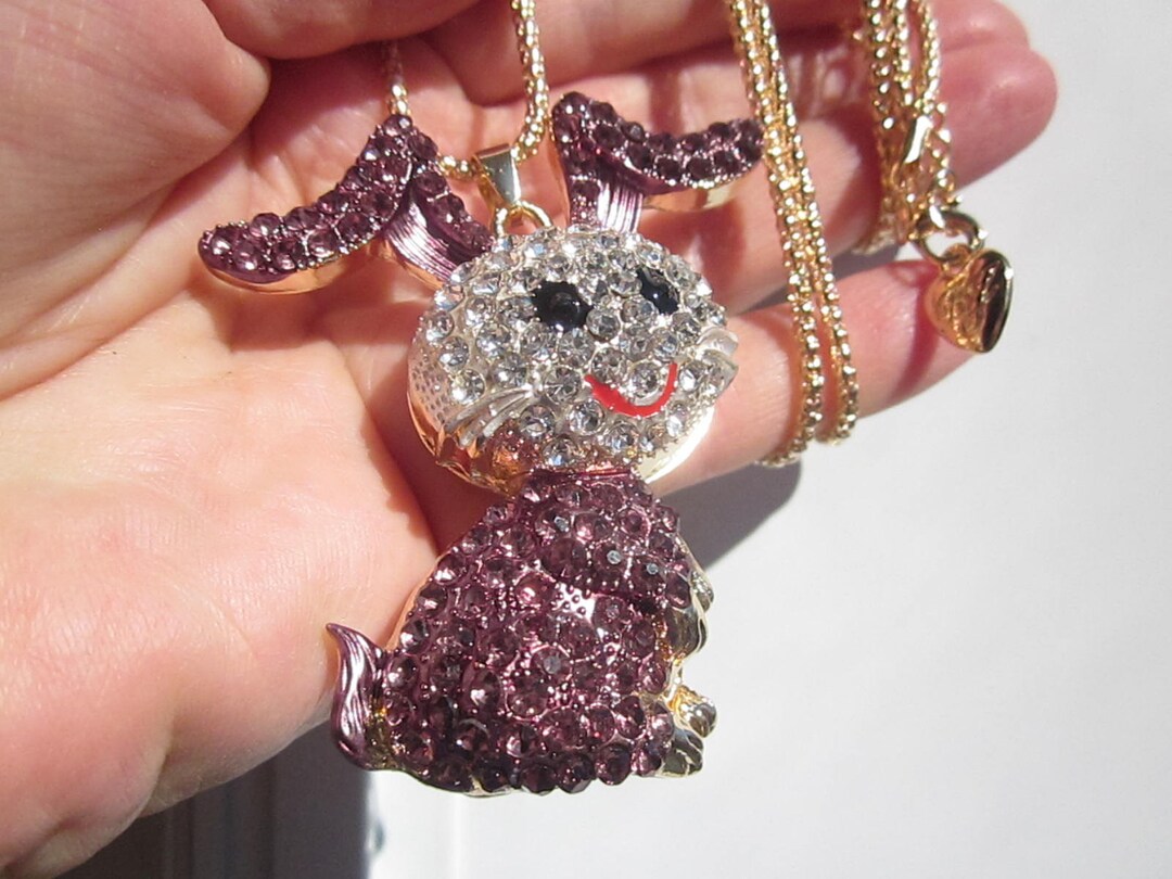 EASTER Gift Idea Charming RABBIT Enamel /crystal 3D Pendant W. Long ...
