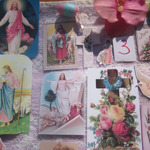 Jesus, Cross, Angel, Lily Christian Easter Lot 3 of Medium size colorful stickers/Ephemera on glossy photo paper!