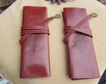 COSMETIC or ARTIST brush wrapped bag TWILIGHT stamp brown, fx Leather.!