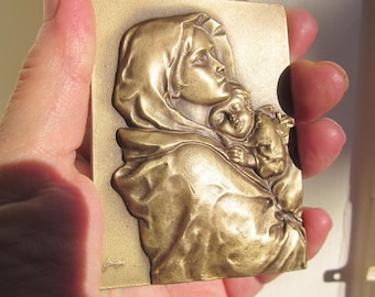 The MADONNA of The Streets by R. Ferruzzi Virgin Mary collectible engraved Bronze plaque by Baltazar: rare!