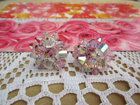 Gift for her! Aurora Borealis pink cluster crysta… - image 3
