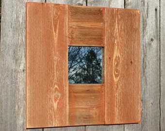 READY TO SHIP! Rustic Cinnamon Red Accent Mirror. Handcrafted, reclaimed wood framed mirror. Distressed wood wall decor mirror.