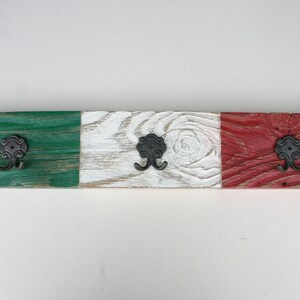 READY TO SHIP! Reclaimed Wood Italian Flag Wall Coat Rack /Handmade and Distressed / Rustic Natural Cedar