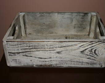 Handmade Reclaimed Wood Crate - Antique White- Distressed Barnwood Storage Crate