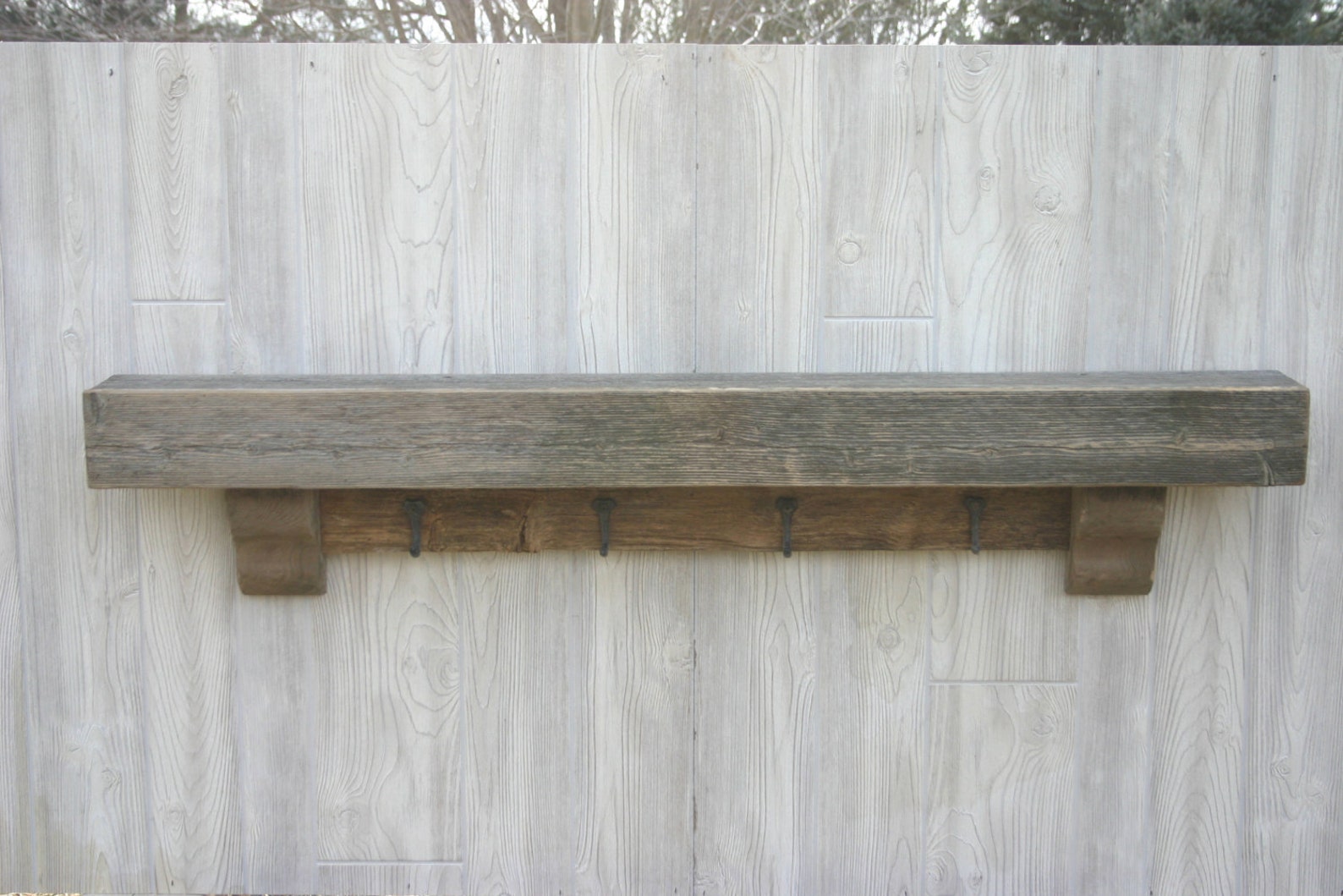 48 Reclaimed Wood Entryway Coat Rack Shelf With Hooks. Rustic Natural