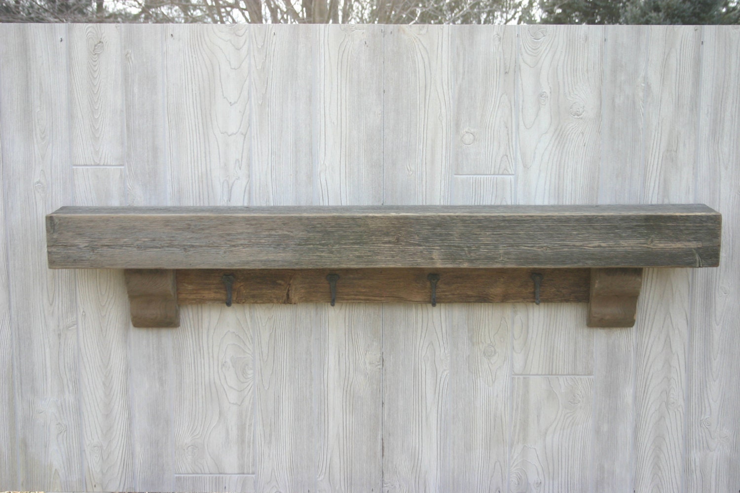 48 Reclaimed Wood Entryway Coat Rack Shelf With Hooks. Rustic Natural