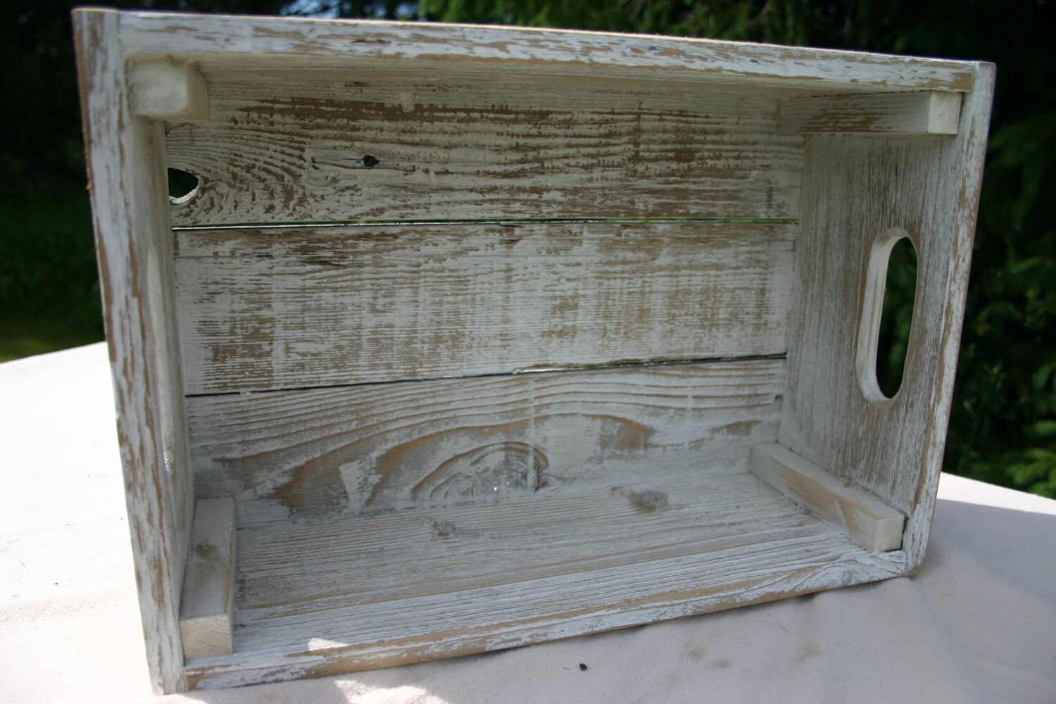 Handmade Reclaimed Wood Crate White Distressed Barnwood Storage Crate