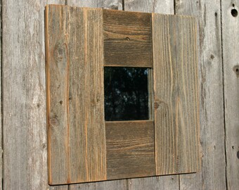 READY TO SHIP! Rustic Natural Wood Accent Mirror. Handcrafted, reclaimed wood framed mirror. Distressed wood wall decor mirror.