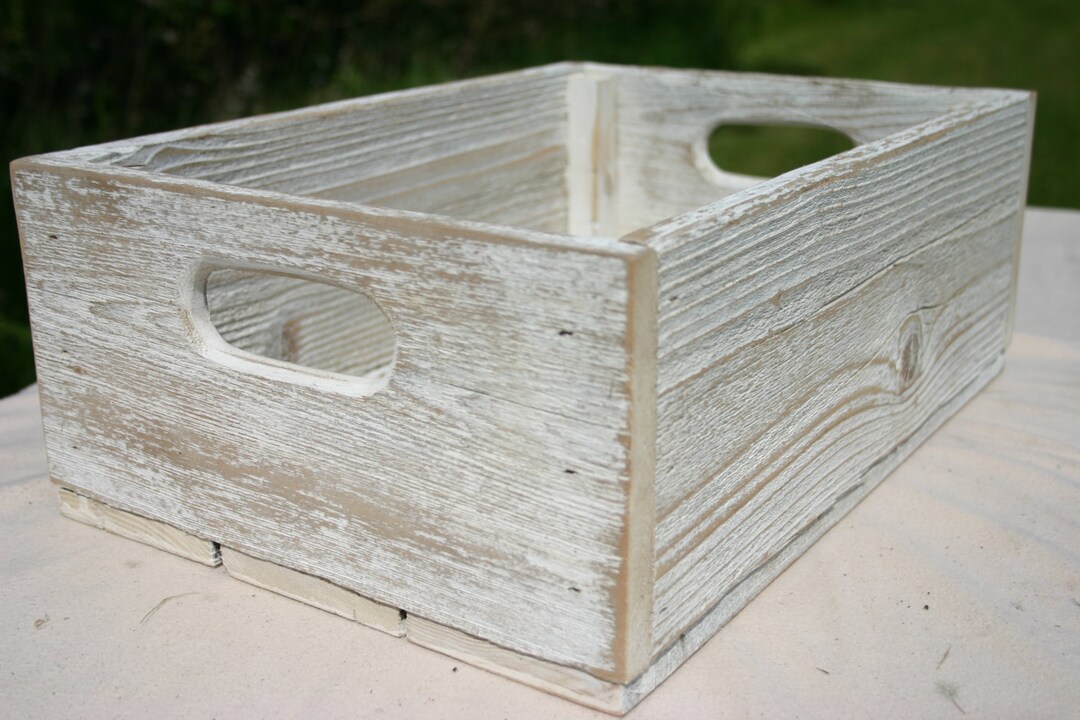 Handmade Reclaimed Wood Crate White Distressed Barnwood Storage Crate