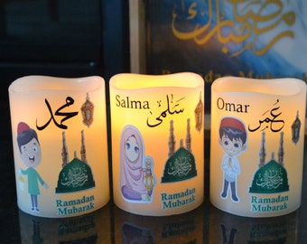 Personalized Ramadan candle for kids, Islamic gifts for Arabic home decor, Ramadan gifts, Arabic electric real wax candle, Ramadan lantern