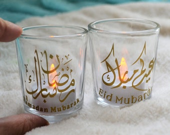 Eid Mubarak candle holder/Eid decoration/Islamic Ramadan decoration/Handmade Islamic gift/Islamic glass decals/ Ramadan decoration/ lantern