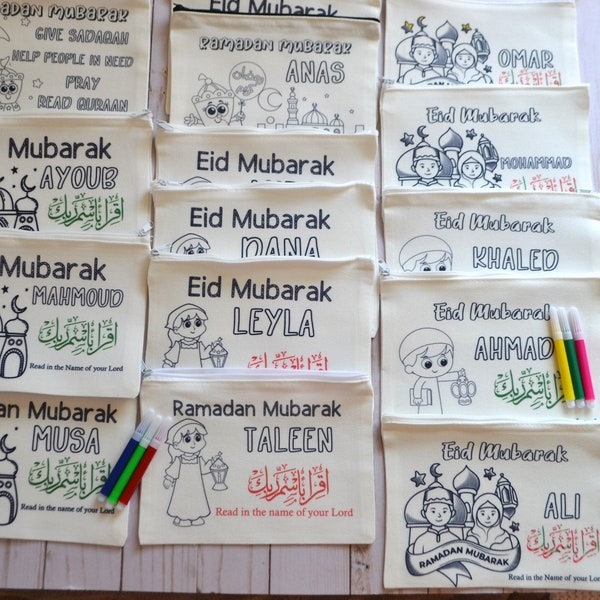 Personalized Ramadan pouches, Ramadan kids gift, Coloring, Eid Goodie Bags, Ramadan Kids activity, Ramadan decoration