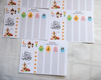 Personalized 5 sheets Ramadan good deed charts, Good deed a day Ramadan calendar, Ramadan kids favors and treats.