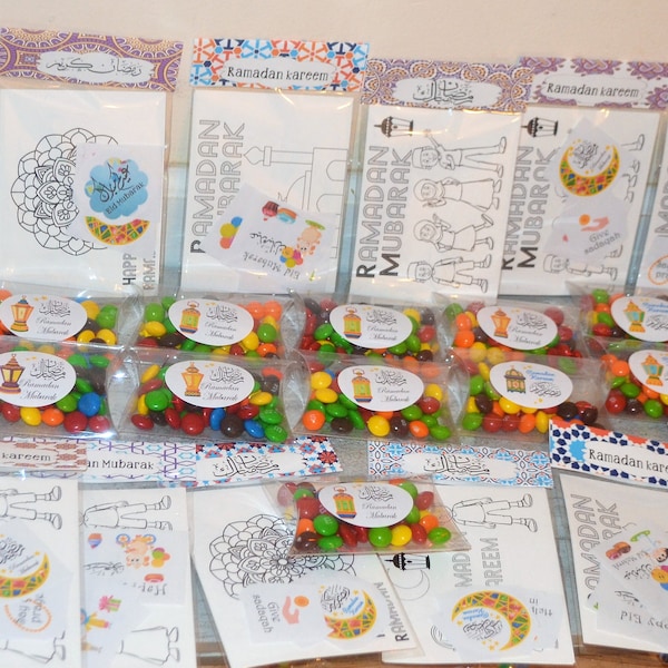 Eid Goodie Bags, Eid Kid activity set, Eid treats, Ramadan Favors Bags, Ramadan Candy Bags, Islamic Coloring Papers, Ramadan Goodie bags