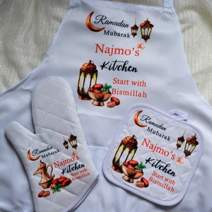 Ramadan decoration, Ramadan Oven Mitt and Pot holder, Ramadan kitchen, Personalized Ramadan gift, Ramadan gift set, Eid gift,  Iftar table