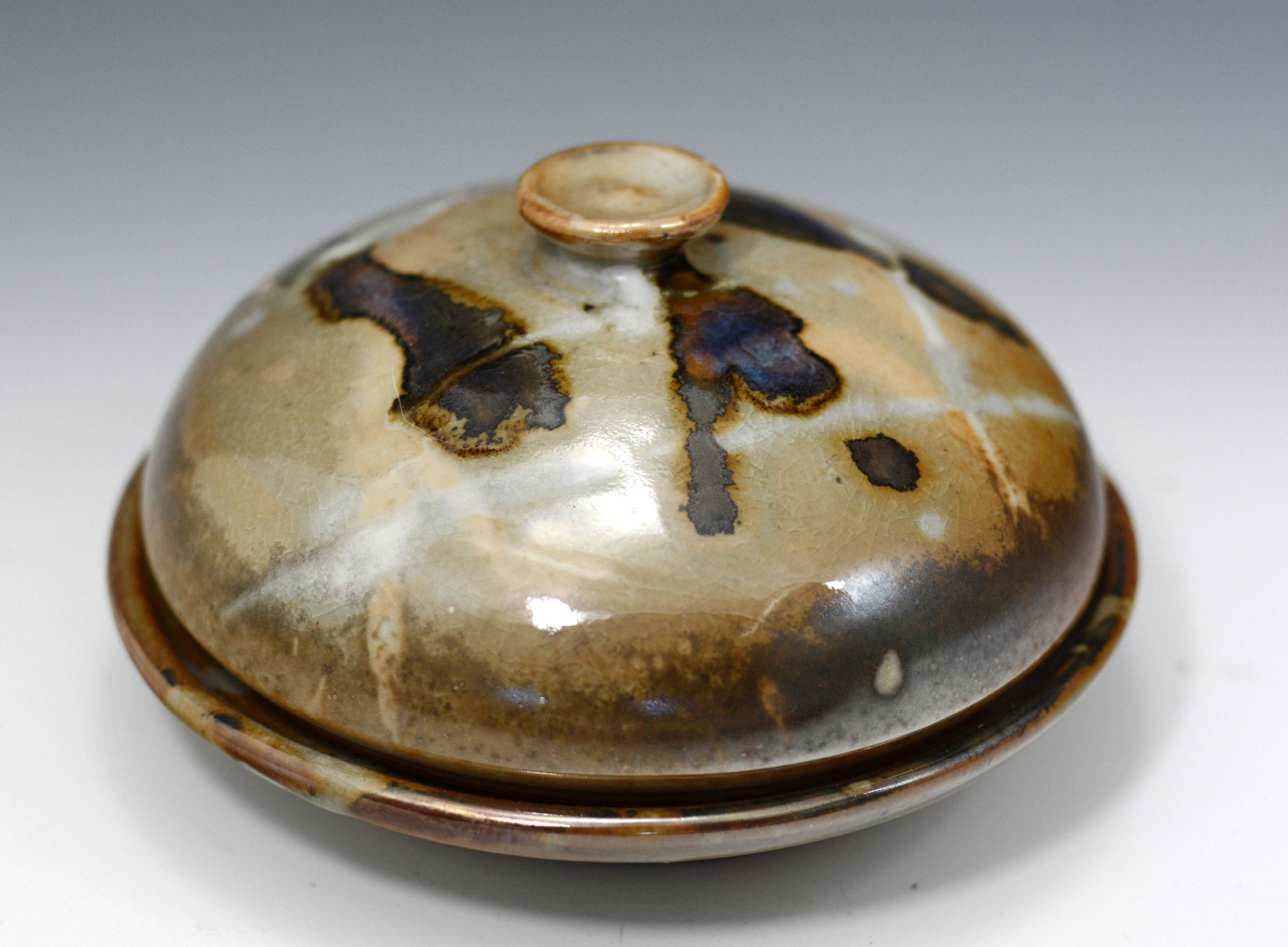 Small Handmade pottery ceramic butter dish with lid. Round Etsy