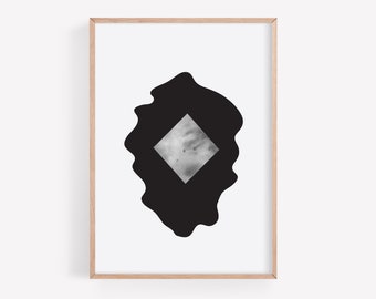 Blanco y Negro Abstracto Acuarela Geométrica Arte de Pared Descarga Instantánea Impresión de Arte Imprimible