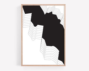 Arte de pared geométrico abstracto en blanco y negro Descarga instantánea Impresión de arte imprimible