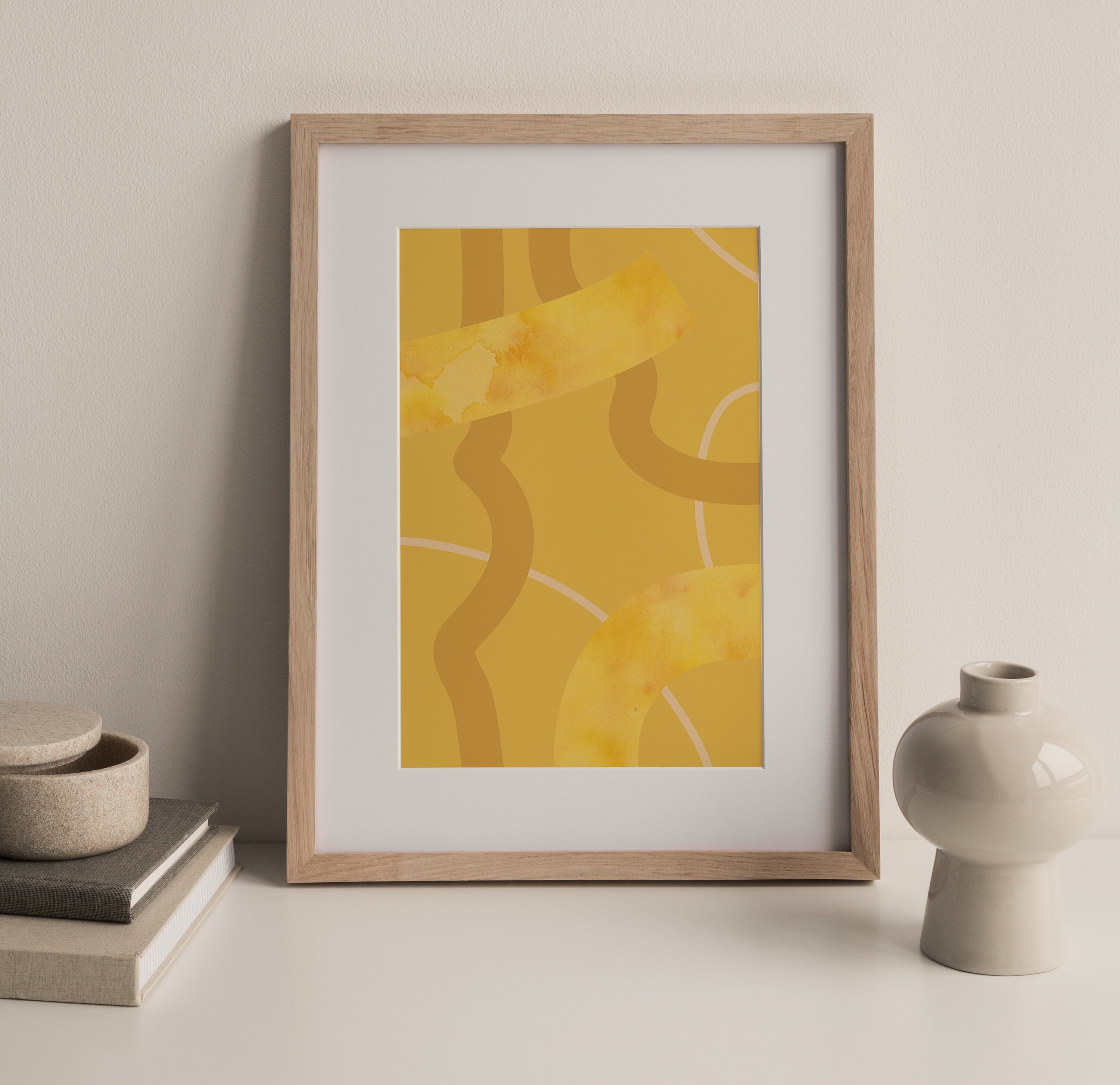 Mustard Yellow Abstract Watercolor Texture Wall Art Instant Etsy