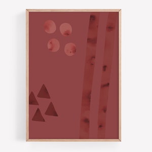 Minimalist Primitive Maroon Red Geometric Watercolor Abstract Wall Art Instant Download Printable Art Print