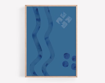 Minimalist Blue Geometric Watercolor Texture Abstract Wall Art Instant Download Printable Art Print