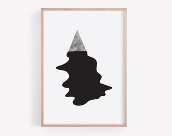 Blanco y Negro Abstracto Acuarela Geométrica Arte de Pared Descarga Instantánea Impresión de Arte Imprimible