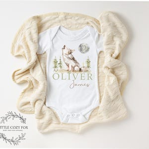 Woodland Baby Shower Gift Custom Wolf Onesie® Personalized Howling Wolf Bodysuit Forest Animal Baby Outfit Rustic Newborn Clothes
