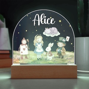 Alice In Wonderland Personalized Nursery Night Light Cute Bedroom Decor Custom Baby Toddler Kids Gift