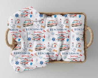 Personalized EMT Baby Swaddle Blanket | Ambulance Nursery Decor | Hospital Gift for Newborn | EMS Star of Life Baby Shower Present