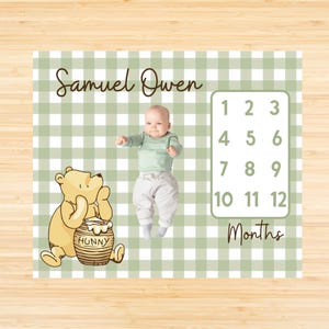 Winnie the Pooh Personalized Milestone Blanket – Custom Baby Name – Gender Neutral Milestone Photo Prop – Baby Shower Gift