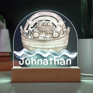 Personalized Noah’s Ark Night Light for Kids – Custom Nursery Animal Decor – Jungle Animal Baby Shower Gift – Christian Baby Room Lamp