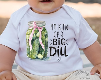 I'm Kind of a Big Dill Onesie® Cute Pickle Baby Bodysuit Funny Baby Clothes Girl Baby Shower Gift Croquette Pink Bow Retro Trendy Baby Shirt